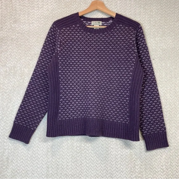 L.L. Bean women's purple classic lambswool birdseye knit sweater size M - Picture 1 of 11